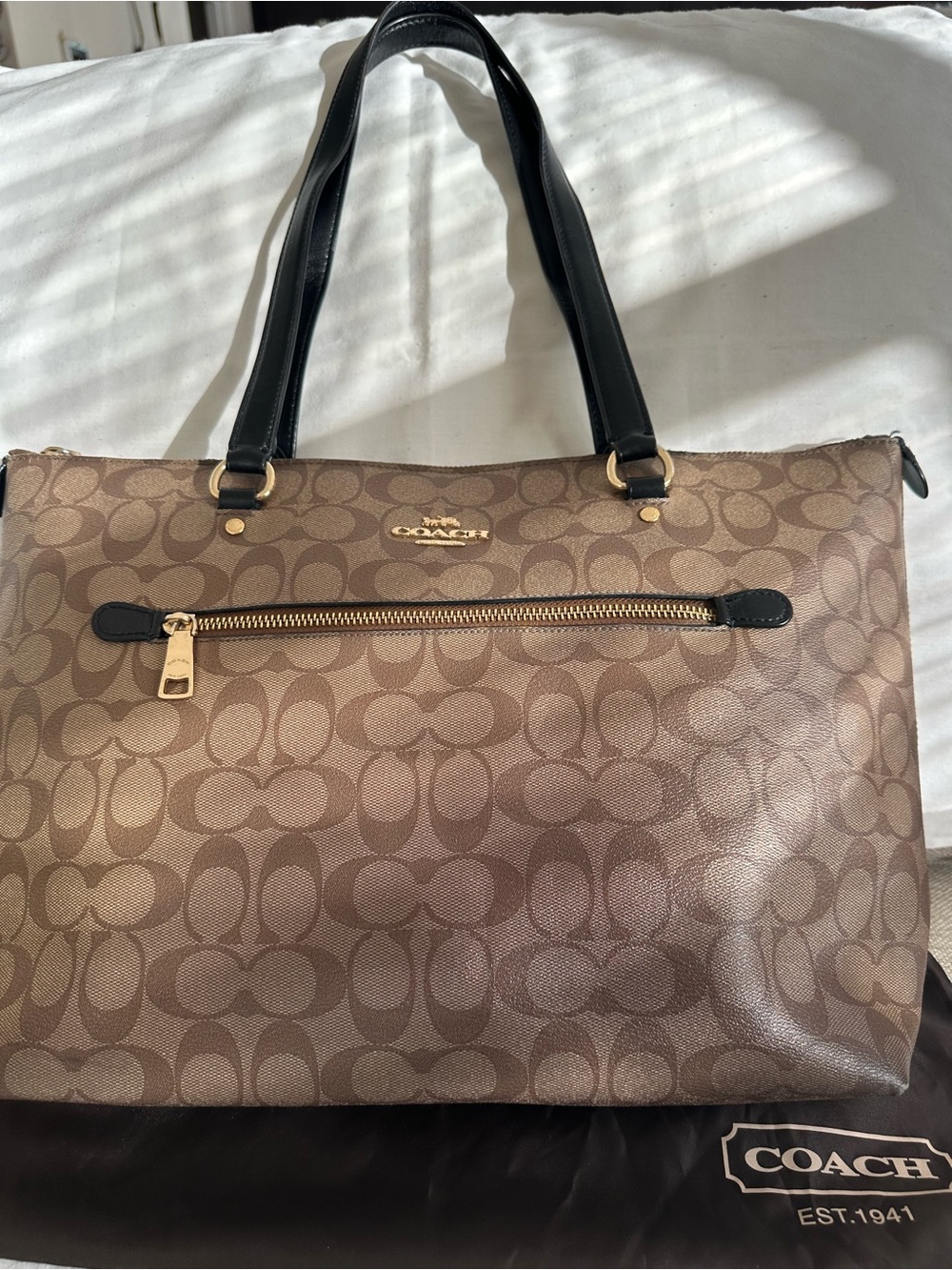 Coach Signature Monogram Brown and Tan Tote